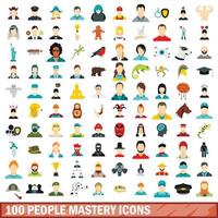 100 personer behärskning ikoner set, platt stil vektor