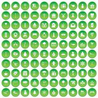 100 vinter ikoner som grön cirkel vektor