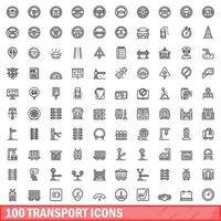 100 transportikoner set, konturstil vektor