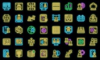 Online-Schachspiel-Icons setzen Umrissvektor. Menschen Aktivitätsvektor Neon vektor