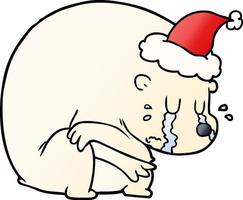 gråtande lutning tecknad av en isbjörn som bär tomtehatt vektor
