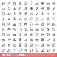 100 Sportsymbole gesetzt, Umrissstil vektor