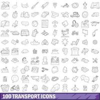 100 transportikoner set, konturstil vektor