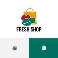 frisches shop-obst-gemüse-lebensmittel-einkaufslogo vektor