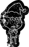 Cartoon verzweifelte Ikone eines neugierigen Jungen mit Weihnachtsmütze vektor