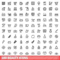 100 skönhet ikoner set, kontur stil vektor