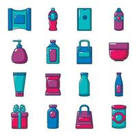 Verpackung Store Shop Icons Set, flacher Stil vektor