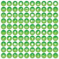100 väderikoner som grön cirkel vektor
