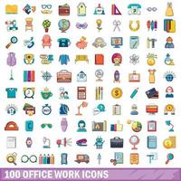 100 kontorsarbete ikoner set, tecknad stil vektor