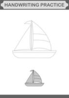 handskriftsträning med segelbåt. arbetsblad för barn vektor