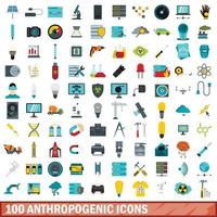 100 antropogena ikoner set, platt stil vektor