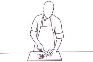handritad kock hugga med kniv illustration vektor