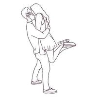 hand gezeichnetes glückliches paar, das illustration umarmt und küsst, liebeskonzept vektor