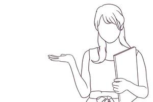 hand gezeichnete geschäftsfrau mit offener handpalmenillustration vektor