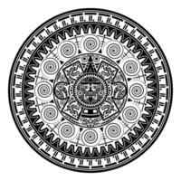 heiliger aztekischer radkalender maya-sonnengott, maya-symbole ethnische maske, schwarze tätowierung runde rahmengrenze alte logo-symbol-vektorillustration lokalisiert auf weißem hintergrund vektor