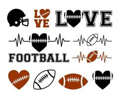 amerikansk fotboll boll spelare hjälm rugby logotyp emblem stadion silhuett fotboll sport kärlek hjärta vektor