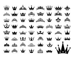 kunglig kung krondrottning prinsessa tiara diadem prins kronor siluett logotyp vektor illustration set