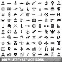 100 militärtjänst ikoner set, enkel stil vektor