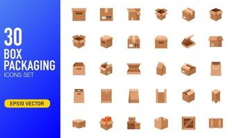 Box- und Verpackungssymbol im flachen Stil. geeignet für Gestaltungselement der Fracht- und Liefer-App. Sammlung von Pappsymbolen. vektor