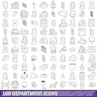 100 Abteilungssymbole gesetzt, Umrissstil vektor