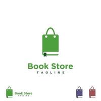 Buchladen-Logo-Design modernes Konzept, Buch kombinieren mit Einkaufstasche vektor