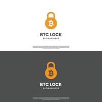 bitcoin kombineras med hänglåslogotyp, säkerhetsbitcoin-ikonmall, lås upp bitcoin-logotyp vektor