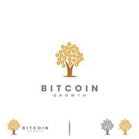 Bitcoin träd logotyp designikon, bitcoin kombinera med träd logotyp koncept vektor