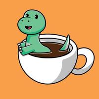 söt dinosaurie på kaffekopp tecknad vektor ikonillustration. människor ikon koncept isolerade premium vektor.