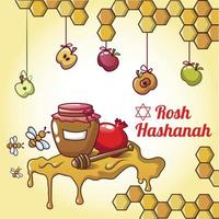 rosh hashanah honung koncept bakgrund, tecknad stil vektor