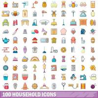 100 Haushaltssymbole im Cartoon-Stil vektor