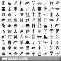 100 tackla ikoner set, enkel stil vektor