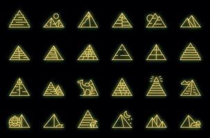 Pyramiden Ägypten Symbole setzen Umrissvektor. Kairo-Sphinx-Vektor-Neon
