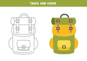 spår och färg camping ryggsäck. arbetsblad för barn. vektor