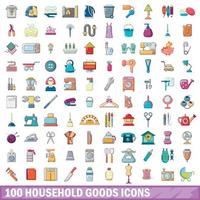 100 Haushaltswaren Icons Set, Cartoon-Stil
