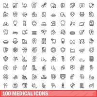 100 medicinska ikoner set, konturstil vektor