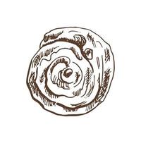 vektor handgezeichnete illustration von süßem brot, gebäck, muffin, zimtbrötchen. braune und weiße Gebäckzeichnung isoliert auf weißem Hintergrund. Skizzensymbol und Bäckereielement für Print, Web, Handy.