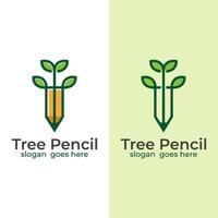 Linie Baum kombinieren Bleistift kreatives Logo, Baum-Stift-Symbol für Bildung. vektor