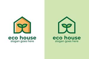 lineares logodesign des blattgrünen hauses hausimmobiliensymbol oder symbolillustration