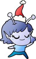 lächelnder Alien-Mädchen-Gradienten-Cartoon einer tragenden Weihnachtsmütze vektor