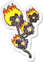 Retro-Aufkleber mit brennenden Blumen einer Karikatur vektor