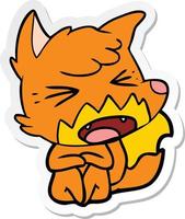 Aufkleber eines wütenden Cartoon-Fuchs, der auf dem Boden sitzt vektor