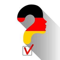 Wahlen in Deutschland. Profil und Fragezeichen aus der Flagge. das Zeichen der Abstimmung und der Check des Boxens. vektor