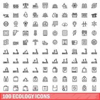 100 Ökologie-Icons gesetzt, Umrissstil vektor