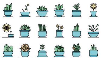 Zimmerpflanzen-Symbole setzen Vektor flach