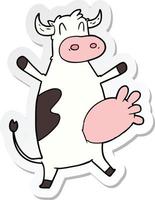 Aufkleber einer Cartoon-Kuh, die das Euter schwingt vektor
