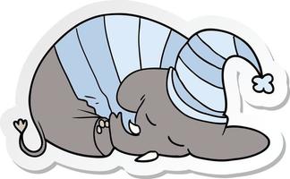 Aufkleber eines Cartoon schlafenden Elefanten im Schlafanzug vektor