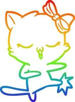 regnbågsgradient linjeteckning tecknad katt med rosett på huvudet vektor
