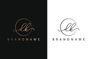 dk dk handgezeichnetes Logo der Erstunterschrift, Mode, Schmuck, Fotografie, Boutique, Skript, Hochzeit, florale und botanische kreative Vektor-Logo-Vorlage für jedes Unternehmen oder Geschäft. vektor