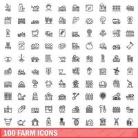 100 Farm-Icons gesetzt, Umrissstil vektor