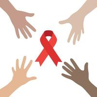 Welt-AIDS-Tag. rotes Band mit den Händen der Menschen vektor